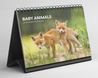 Baby Animals Desk Calendar 2026-2027: Standing Flip Desktop Calendar with Thick Paper (15.25cm x 22cm - similar to A5)