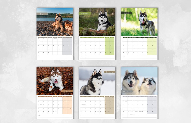 Husky Calendar 2024 Monthly Wall Calendar A4 Hanging Etsy