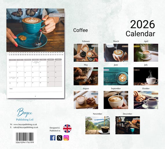 Coffee Calendar 2026: Monthly Wall Calendar With Notes, Opens to