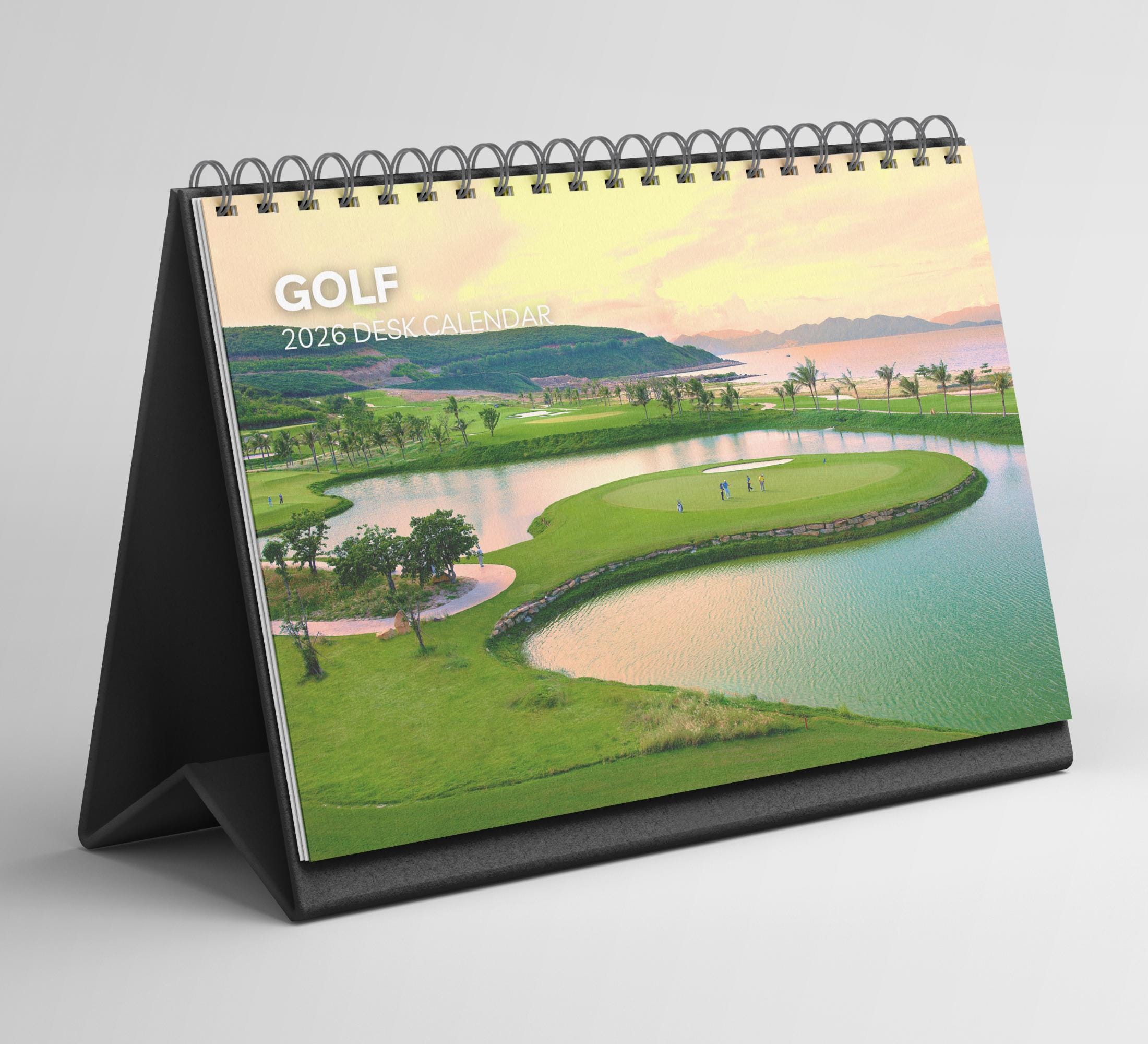 ゴルフ卓上カレンダー 2026-2027：厚紙を使用したスタンド式フリップ
