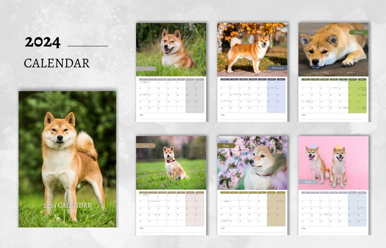 Shiba Inu Calendar 2024 Monthly Wall Calendar A4 Hanging Etsy Denmark