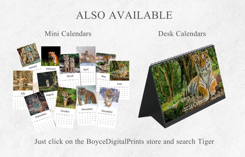 Tiger Calendar 2024 Monthly Wall Calendar A4 Hanging Etsy