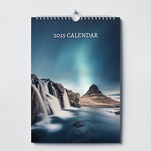 Calendario Islanda 2025: calendario mensile da parete con note, formato A4 da appendere, include date e festività chiave del Regno Unito e degli Stati Uniti