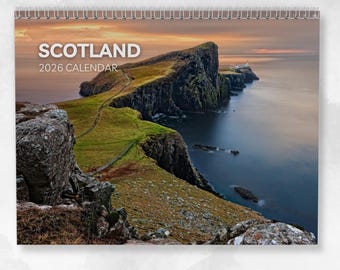 Calendario de Escocia 2026: Calendario de pared mensual con notas, tamaño A3, fechas clave y festivos.