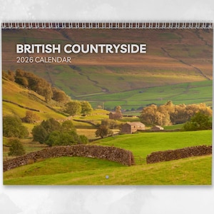 Brittisk landsbygdskalender 2026: Månadsväggkalender med anteckningar, öppnas till A3-storlek, inkluderar viktiga datum och helgdagar