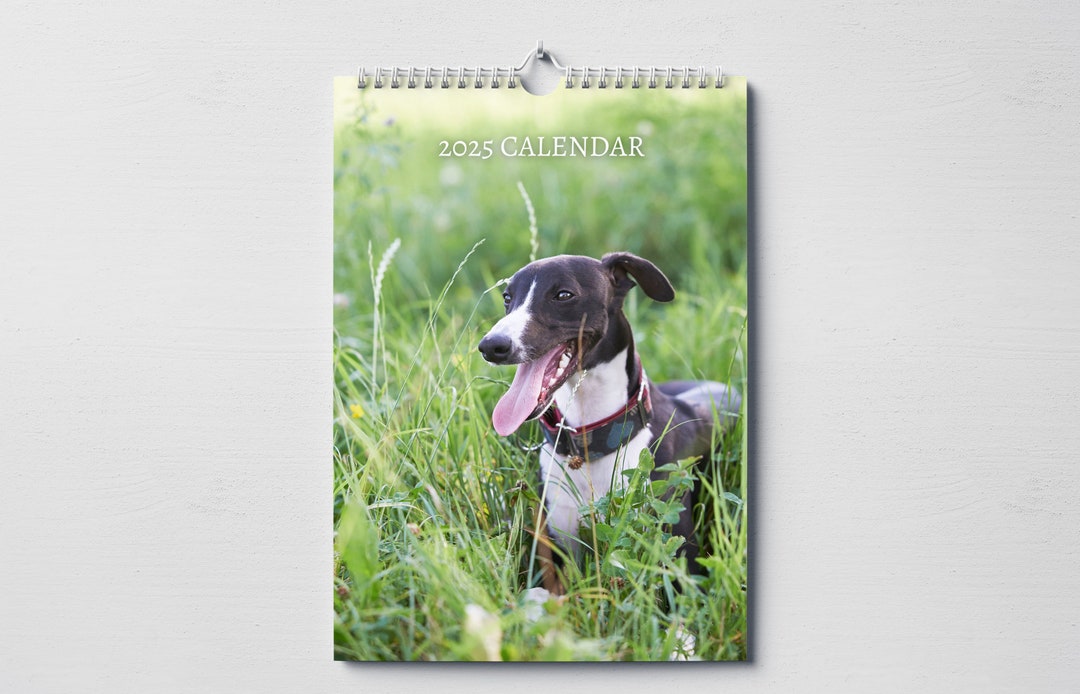 Whippet Calendar 2025 Monthly Wall Calendar With Notes, Hanging A4 Size, Includes Key UK & US