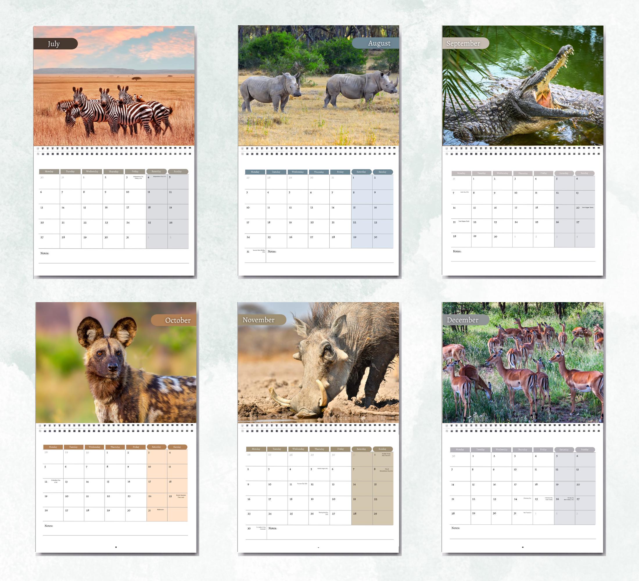 African Wildlife Calendar 2026: Monthly Wall Calendar With Notes, Opens ...