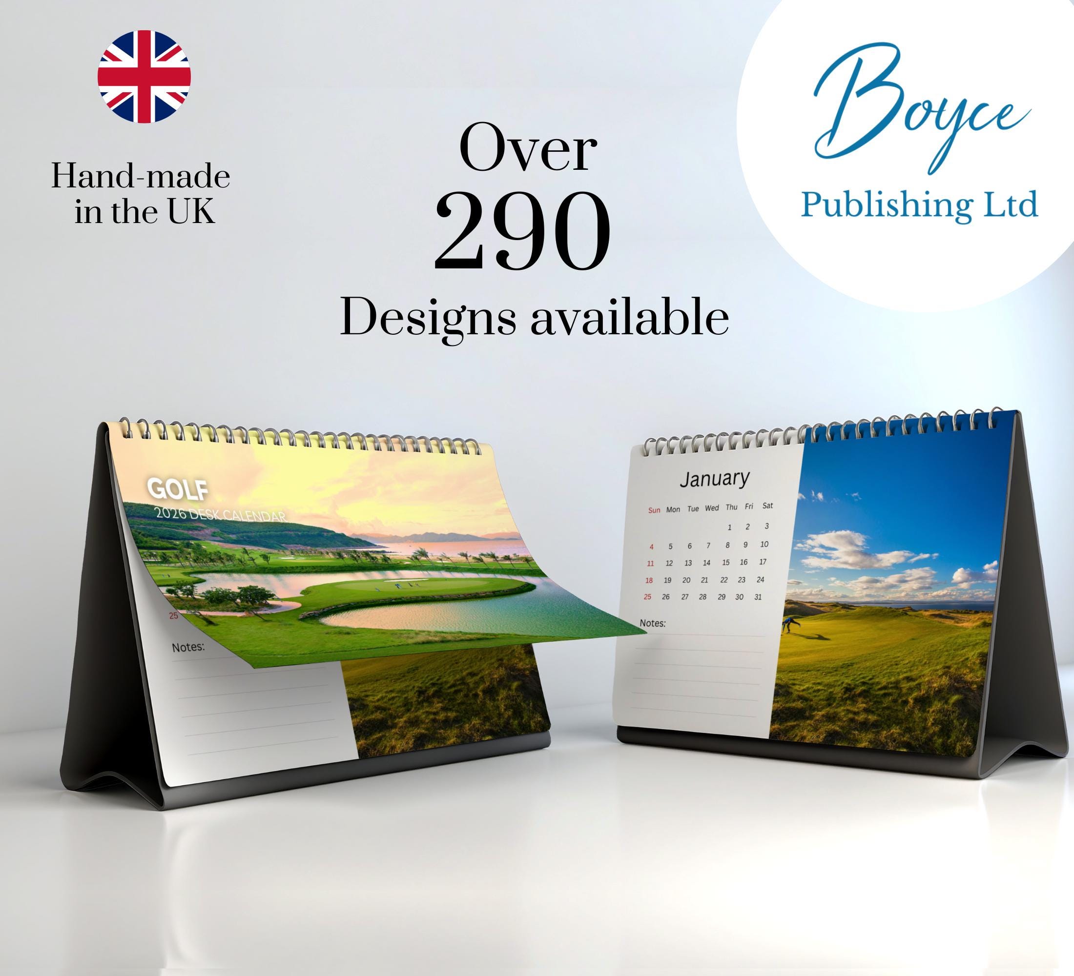 ゴルフ卓上カレンダー 2026-2027：厚紙を使用したスタンド式フリップ