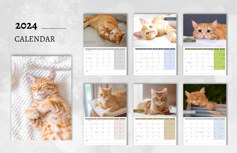 Ginger Cat Calendar 2024 Monthly Wall Calendar A4 Hanging Etsy