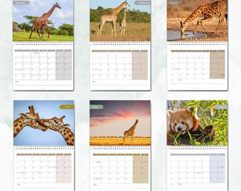 キリンカレンダー 2026: メモ付き月間壁掛けカレンダー、A3サイズ