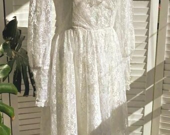 Vintage Gunne Sax Weißes Spitzenkleid – Jessica McClintock Prairie Brautkleid – Edwardianisches Viktorianisches Revival Kleid – Cottagecore Braut