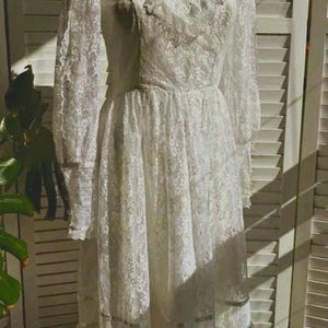 Vestido vintage de encaje blanco de Gunne Sax – Vestido de novia estilo pradera de Jessica McClintock – Vestido de estilo victoriano eduardiano – Vestido de novia estilo cottagecore