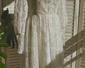 Vintage Gunne Sax Weißes Spitzenkleid – Jessica McClintock Prairie Brautkleid – Edwardianisches Viktorianisches Revival Kleid – Cottagecore Braut