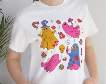 Hippie Ghost Tee, Spooky Season, Hippie Halloween, Trick or Treat, Halloween Party Shirt, Cute Halloween tee, Hocus Pocus T-shirt, Ghost Tee