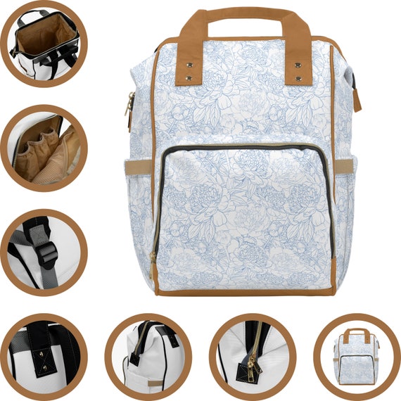 Baby Blue Floral Backpack Diaper Bag | Trendy Baby Bag  display picture 1