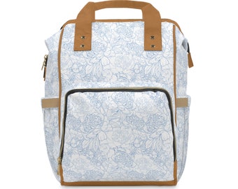 Baby Blue Floral Backpack Diaper Bag | Trendy Baby Bag | Best baby Gifts | New Mom Gift | Baby Shower Gifts | New Baby Accessories