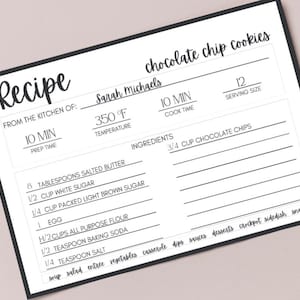 DIGITAL DOWNLOAD Recipe Cards - Create your own recipe cards - Printable Recipe Cards - Recipe Card - Cute Recipe Card - Front & Back Recipe