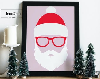 Hip Santa Print Digital Download Cool Santa Printable Christmas Art Christmas Decor Cute Christmas Art Santa Picture Santa Face Cool Santa