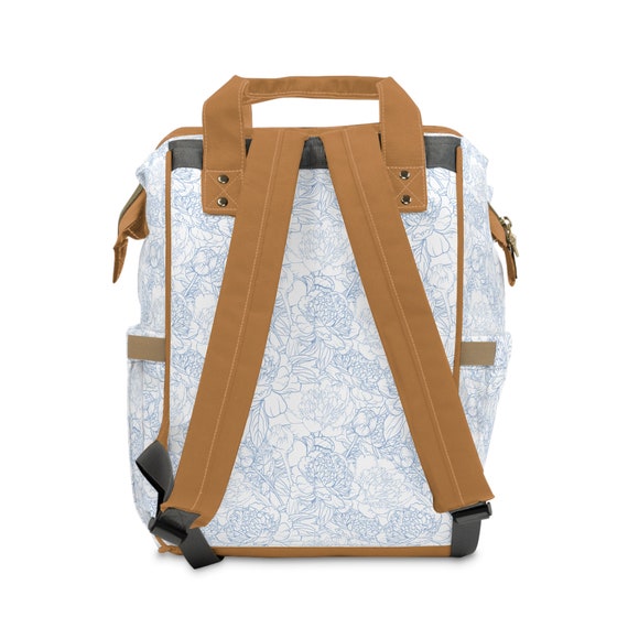 Baby Blue Floral Backpack Diaper Bag | Trendy Baby Bag 