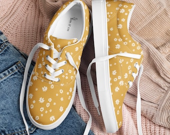Mustard Floral Print Canvas Shoes, Shoes for Women, Canvas Shoes, Trending Shoes for Women, Chic Shoes, Fall Shoes, Cute Canvas Shoes