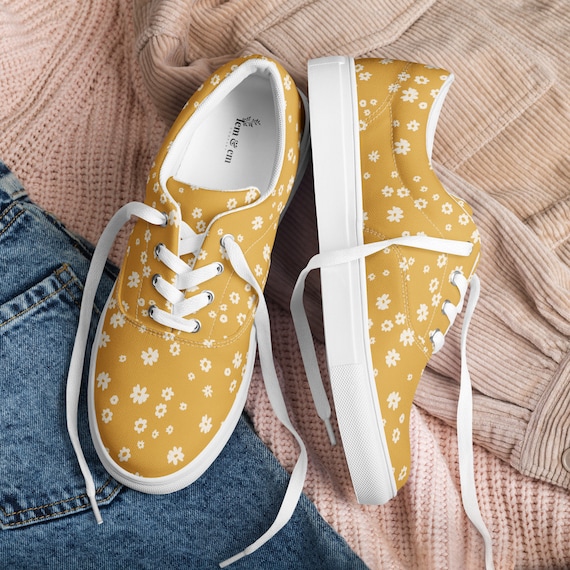 Mustard Floral Print Canvas Shoes Shoes for Women Canvas Shoes Trending Shoes for Women Chic Shoes Fall Shoes Cute Canvas Shoes Etsy