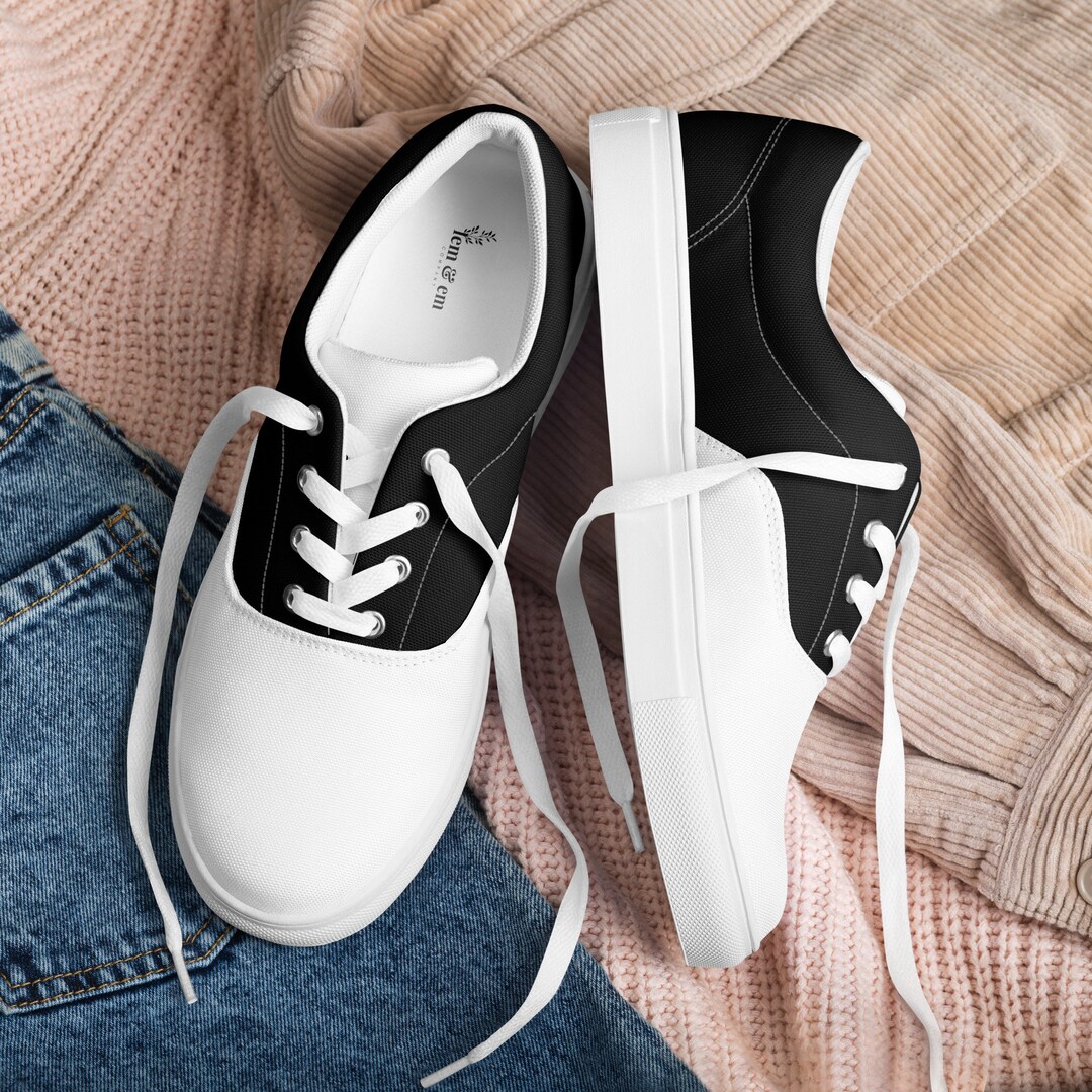 Black White Canvas Shoes, Shoes for Women, Black Canvas Saddle