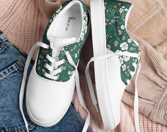 Green Floral Canvas Shoes, Shoes for Women, Flower Canvas Saddle Shoes, Trending Shoes for Women, Chic Shoes, Summer Shoes, Cute Canvas Shoe