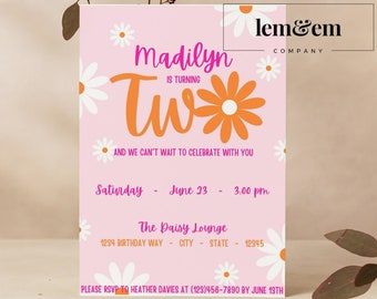 DIGITAL DOWNLOAD - 2nd Birthday - Flower Child Invite - 2nd Birthday Invitation - Flower Invite - Girl Birthday - Cute Flower Invitations