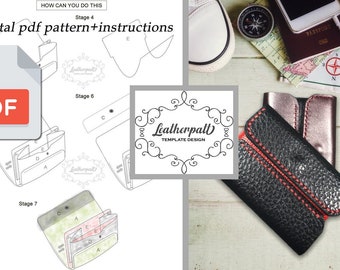 Mönster för läderplånbok i PDF-format, mall för läderplånbok, mall för korthållare, mönster, minimalistisk plånbok, lädermönster i PDF-format