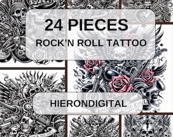 Tatueringsdesigner med Rock'n'Roll-tema, 24 professionella tatueringsdesigner med Rock'n'Roll-tema, 24 delar .Jpg-tatueringsdesigner