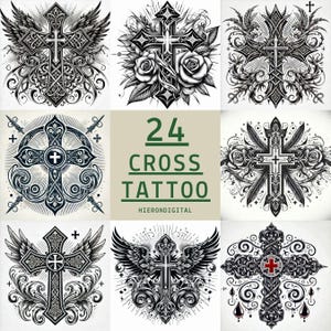 Cross Tattoo Design, 24 Motorcycle Themed Professional Tattoo Designs, 24 Pieces .Jpg Tattoo Designs