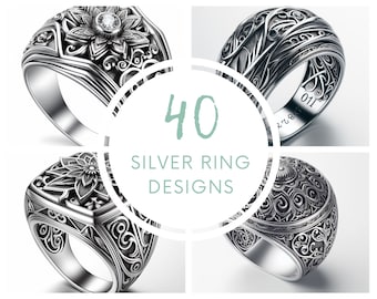 40 silverringsdesigner, färdiga ringdesigner, ringdesigndetaljer.