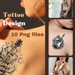 Tattoo Design, 10 Guitar Themed Professional Tattoo Designs, Background Transparent Png Tattoo Designs