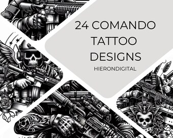 Tatueringsdesigner med Comando-tema, 24 professionella tatueringsdesigner med Comando-tema, 24 delar .jpg-tatueringsdesigner