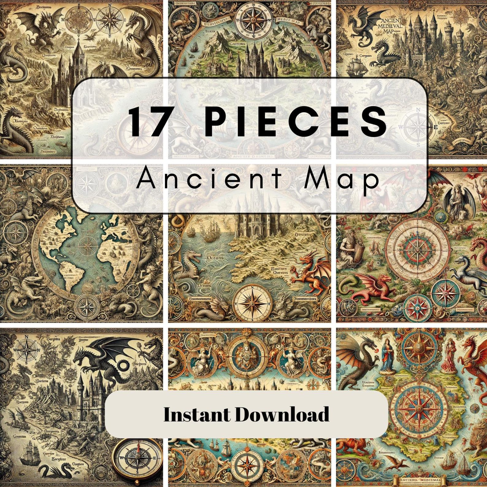 Ancient City Map, Digital Download Vintage Poster, 17 Pieces Ancient ...
