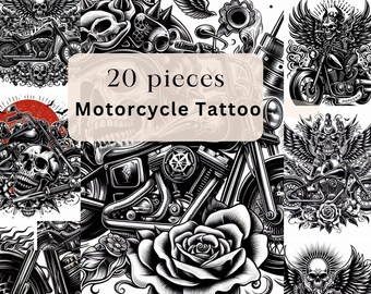 Motorcykeltatueringsdesign, 20 professionella tatueringsdesigner med motorcykeltema, 20 delar .jpg-tatueringsdesigner