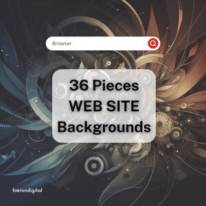 May include: A digital illustration of 36 website backgrounds. The image features a stylized design of interlocking gears and swirling lines in shades of gray, brown, and gold.