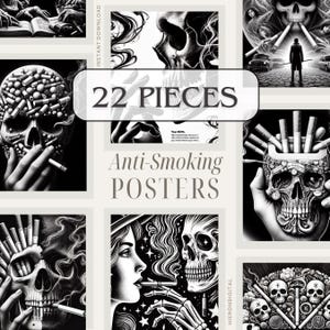 Anti-Smoking Poster, Digital Download Health Awareness Art, 22 Pieces Anti-Smoking Poster