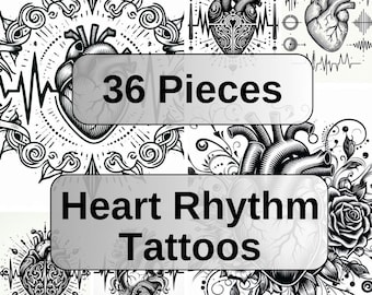 Tatueringsdesigner med hjärtrytmtema, 36 professionella tatueringsdesigner med hjärtrytmtema, 36 delar .jpg-tatueringsdesigner