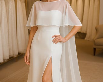 Chiffon Brautcape - Individueller schlichter Brautcape | Leichter fließender Brautüberwurf | Handgefertigtes Braut Accessoire | Luxuriöser Schal