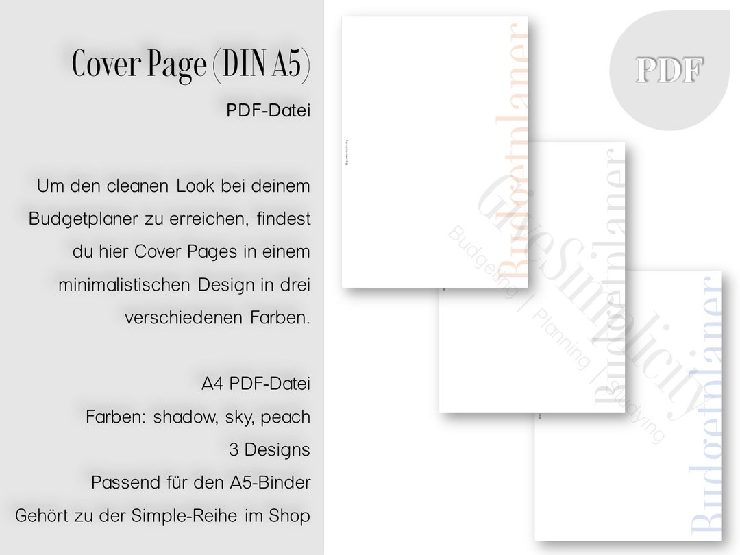 Cover Page budget Planner for the A5 Binder - Etsy
