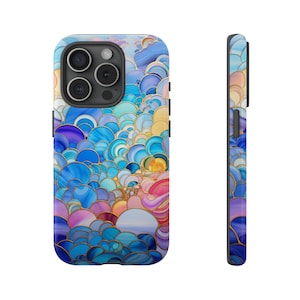 Colorful Tough Phone Case Modern Abstract Stained Glass Pattern Gift Google Pixel S23 Ultra, iPhone 15 Plus 14 Pro Max
