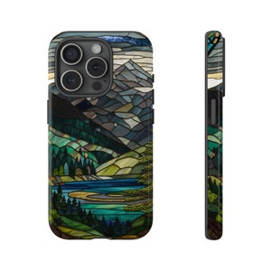 Mountain Tough Phone Case Scenic Stained Glass Protective Phone Cover Design Galaxy S23 Ultra, iPhone 15 Plus 14 Pro Max