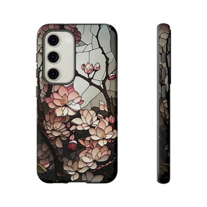 Japanese Tough Phone Case Cherry Blossoms Stained Glass Cute Gift iPhone 15 Pro Max Google Pixel, S23 Ultra,  S23 Plus
