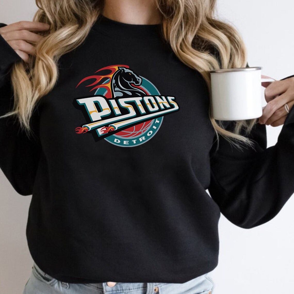 CustomCat Detroit Pistons Gradient Retro NBA Crewneck Sweatshirt White / 5XL