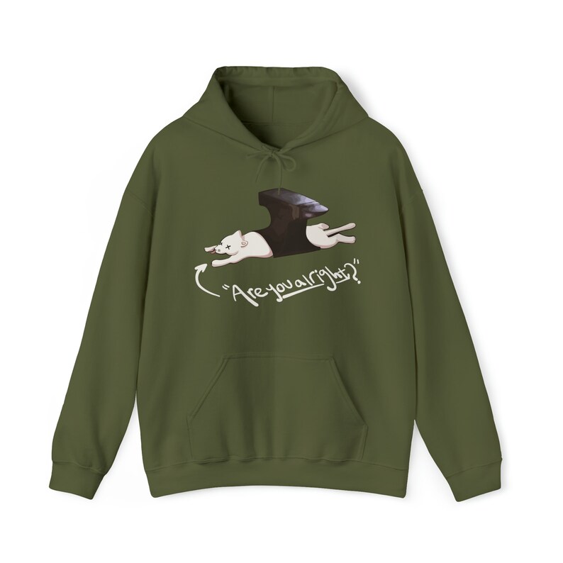 Você está bem? Moletom com capuz Lazy Cat, moletom do show Lovejoy Military Green