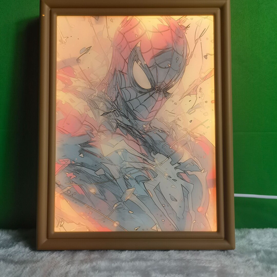 Spider Man Light up Painting Anime Wall Hanging Touch Switch Etsy