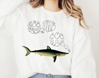 Unisex Retro Save the Sharks Sweatshirt, Vintage Look Respect the Locals Sea Creatures Crewneck Pullover, Save the Sea Marine Biology Gift