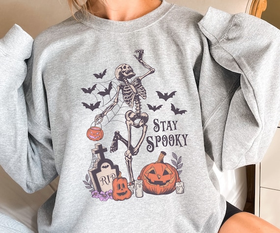 Cute Retro Alternative Boho Halloween Sweatshirt grunge Spooky Unisex Pullover vintage Horror Movie Graphic Shirt spooky Season Skeleton Pumpkin Etsy