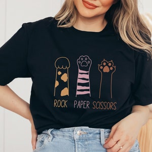 Cute Boho Cat Paws T-Shirt, Funny Saying TShirt Gift for Cat Owners, Cat Lover Gift Shirt Minimalist Rock Paper Scissors Spring